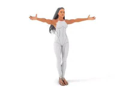 Futuristic Silver Suit Female Character Rigged and Animated Low-poly 3D model