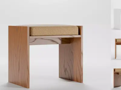 Wooden bench with cushions Low-poly 3D model