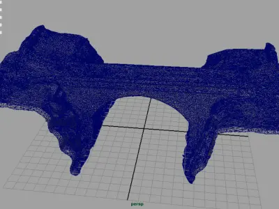 Bridge old stone over river Low-poly 3D model
