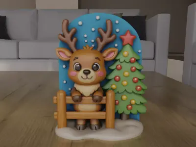 Cozy Christmas Reindeer Tree 3D Decor STL 3D print model