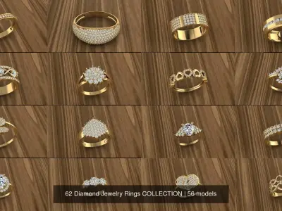 62 Diamond Jewelry Rings COLLECTION 3D Model Pack