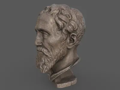 Michelangelo bust of man with beard Low-poly 3D model