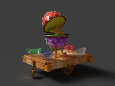 Chinese gold Ingot with Faberge egg  and ancient dome house Low-poly 3D model