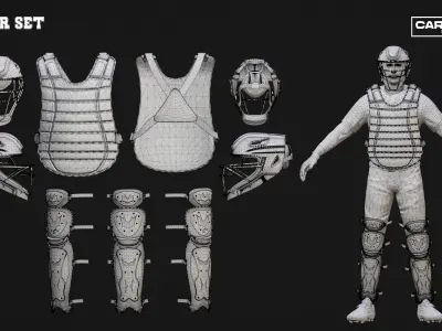 Cleveland Guardians Character And Essential Baseball Equipment Low-poly 3D model