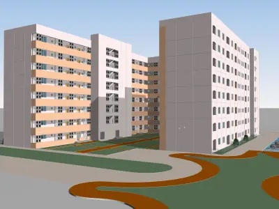 Residential Building in Detailed Revit 3D Model Low-poly 3D model