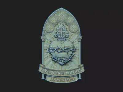 heart crown flame thorn cnc artcam inri Jesus aura gothic  3D print model