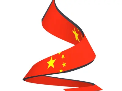 Chinese flag on Double spiral helical structure 3D model