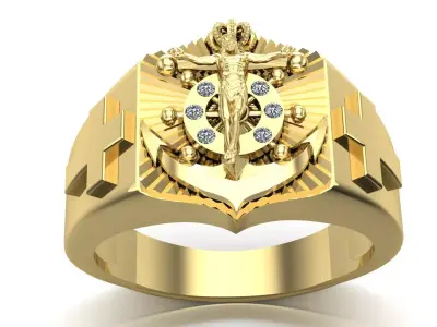 Anchor and Christ Ring 3D Model 3D print model