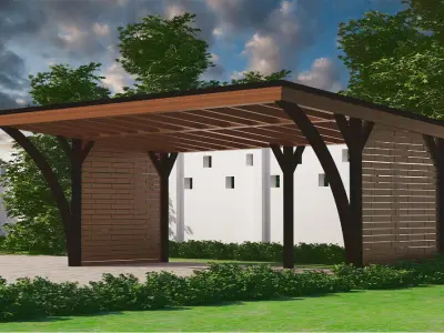 Exterior Swimming pool car parking  terras Low-poly 3D model