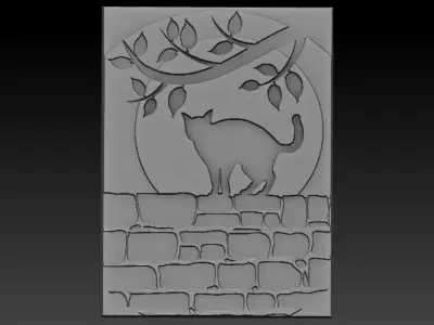 Cat-Cat cat on stone wall 3D print model