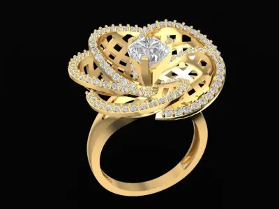 Elegant Floral Spiral Diamond Ring for Women 1478 3D print model