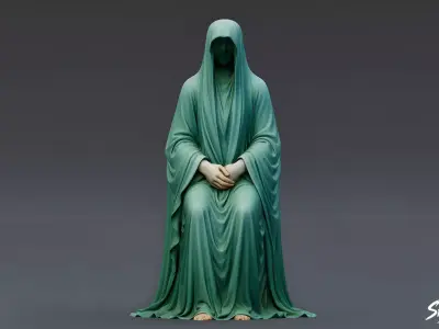 Ghost Statue Seated Hands Folded Low-poly 3D model