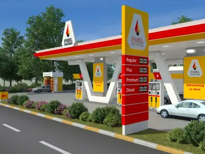 Gas Station Scene Day And Night 3D model
