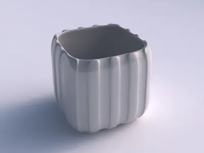 Vase quadratic stumpy with smooth vertical ribbons 3D print model
