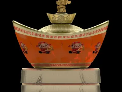 Chinese Gold Ingot  3D model 17