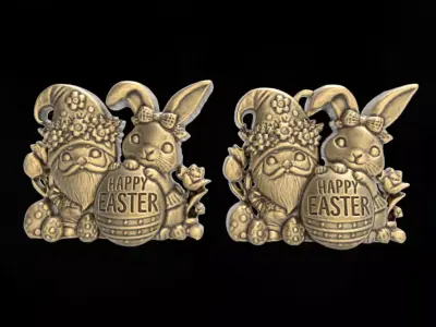 easter gnome and bunny with easter egg decor  3D print model