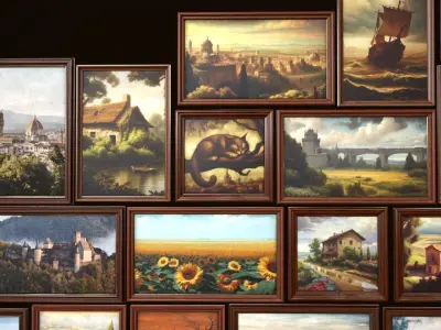 Set of 25 vintage paintings 3D Model Collection