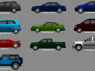 Generic passenger car pack DONATE UKRAINE Low-poly 3D model