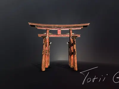 Old Torii Gate Low-poly 3D model