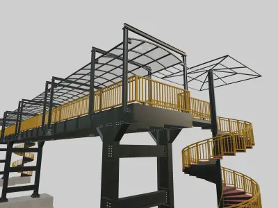 Steel Pedestrian Bridge-Spiral Stair-Straight Type-14 3D model