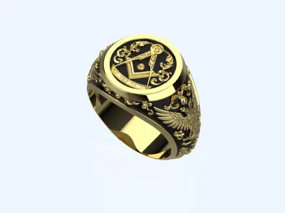 Masonic Ring With Floral Leaf Work Design 3D print model