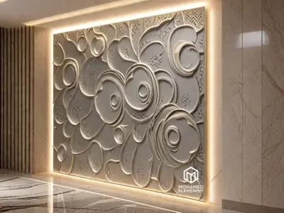 modern panel wall decor set wall relief mural CNC 110 3D model