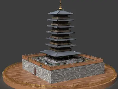 Chinese ancient tower  Low-poly 3D model