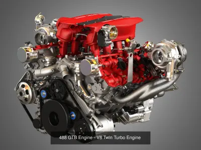 F8 Tributo - 488 GTB Engines - V8 Twin Turbo Engines 2 in 1 3D Model Collection