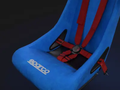 Sparco Sprint Racing Seat blue with 6 Point Harnes Low-poly 3D model