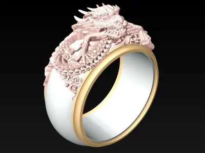 Dragon Ring - Ivory Elephants - Mens Rings - N614 3D print model