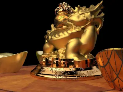 Chinese gold ingot with turtle Low-poly 3D model