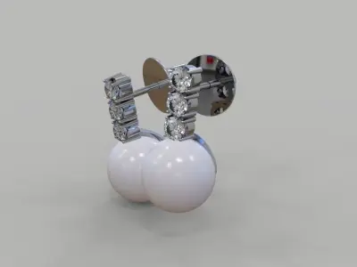 Earrings with pearls and diamonds 3D print model