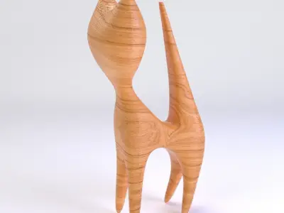 Wooden Cat Figurine 3D model