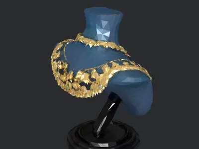 Gold Necklace with blue diamonds and jewellery necklace stand  3D model