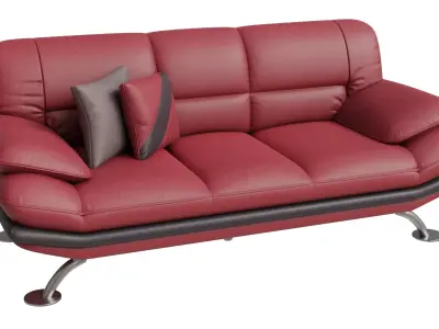 Red And Black Line Leather Sofa 3D model