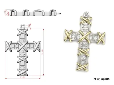 G0489 cross pendant with diamonds 3D print model
