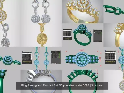 Ring Earring and Pendant Set 3D printable model 0086 3D Model Pack