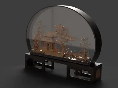 Chinese carved cork display stand  Low-poly 3D model