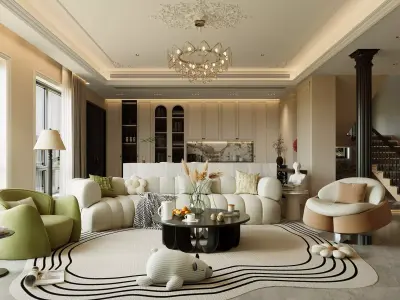 French style living room 3D model