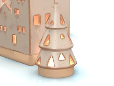 Ceramic Tealight Village Set  PBR 3D model