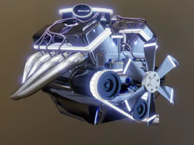 Cyberpunk 1970s Muscle Car Engine 3D model