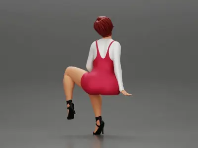 sexy girl in overalls sitting on the chair 3D print model