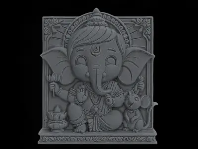 Cute Ganesha Bas-Relief Artwork STL File for 3D Printing 3D print model