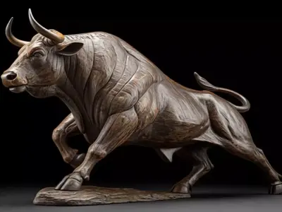 Luxury Bronze Bull Sculpture 3D Model Dynamic Pose Textured Skin Low-poly 3D model