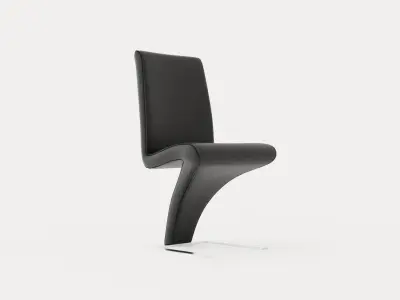 Zion Dining Chair Artificial Leather Black Chrome Low-poly 3D model