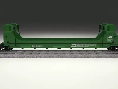Green Train Well Car 3D model