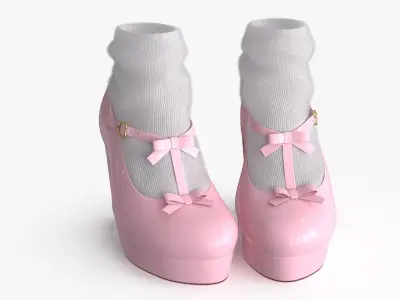 Lolita Kawaii Platform Vintage Shoes Low-poly 3D model