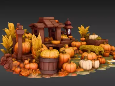 Thanksgiving Stylized Autumn Set Harvest Low Poly Game-Ready  Low-poly 3D model
