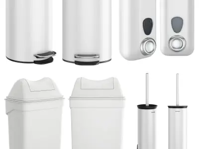 Public toilet accessories white set 153 3D model