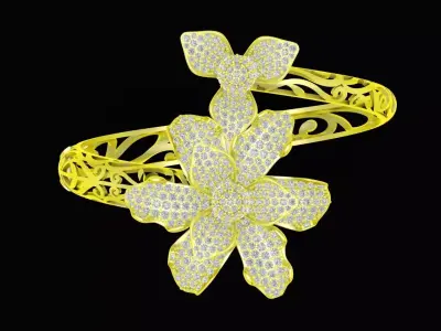 Luxury Floral Diamond Bangle for Women 77a  3D print model